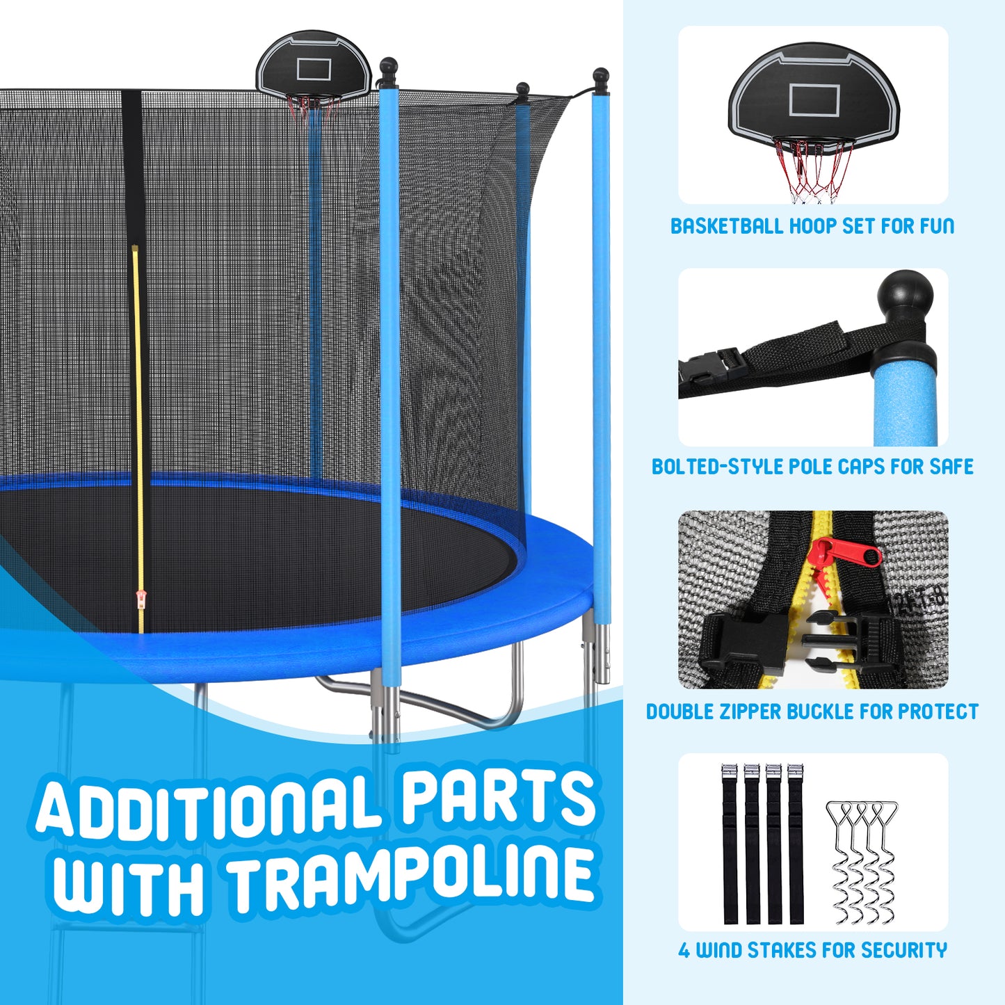TopNest 10ft Trampoline, Round Trampoline W/ Enclosure Net and Basketball Hoop