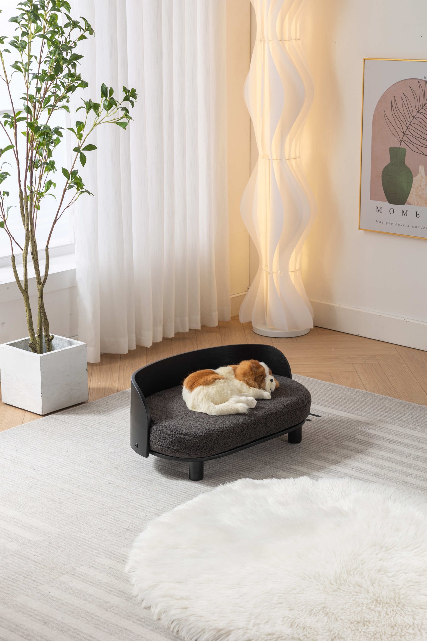 TopNest Elevated Dog Bed, Indoor Pet Sofa With Solid Wood legs and Wood Back, Cushioned Pet Bed Gray