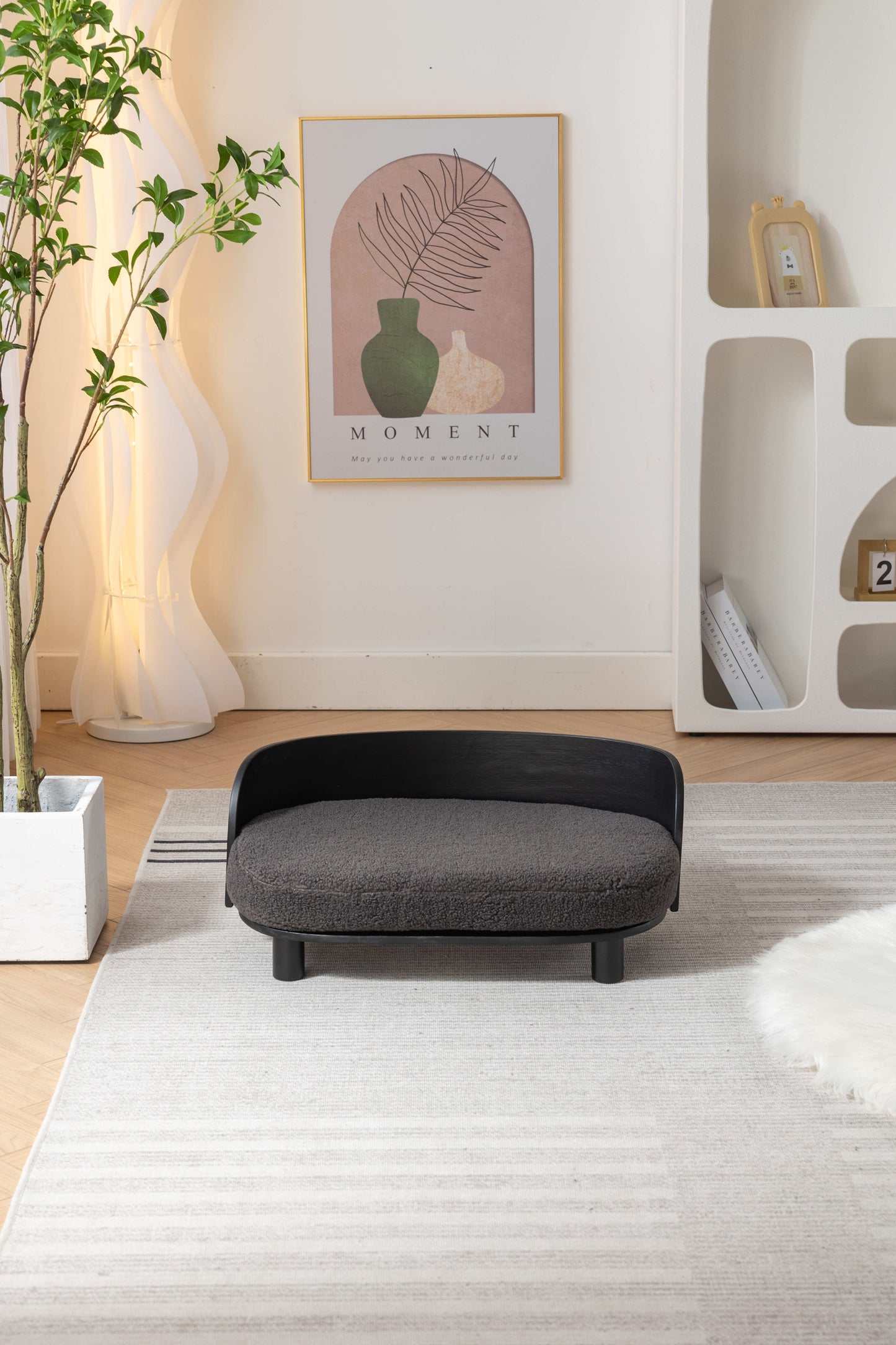 TopNest Elevated Dog Bed, Indoor Pet Sofa With Solid Wood legs and Wood Back, Cushioned Pet Bed Gray