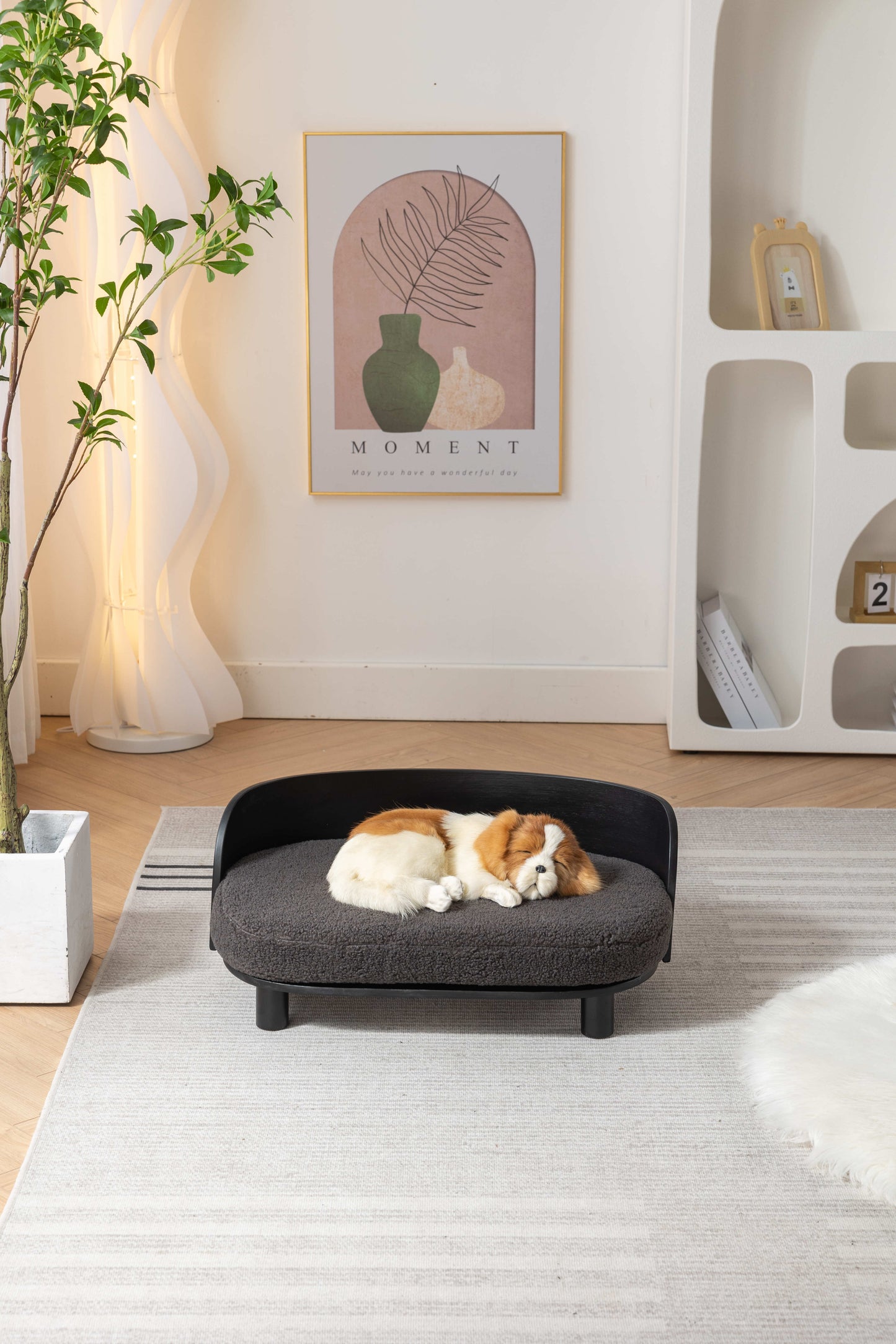 TopNest Elevated Dog Bed, Indoor Pet Sofa With Solid Wood legs and Wood Back, Cushioned Pet Bed Gray