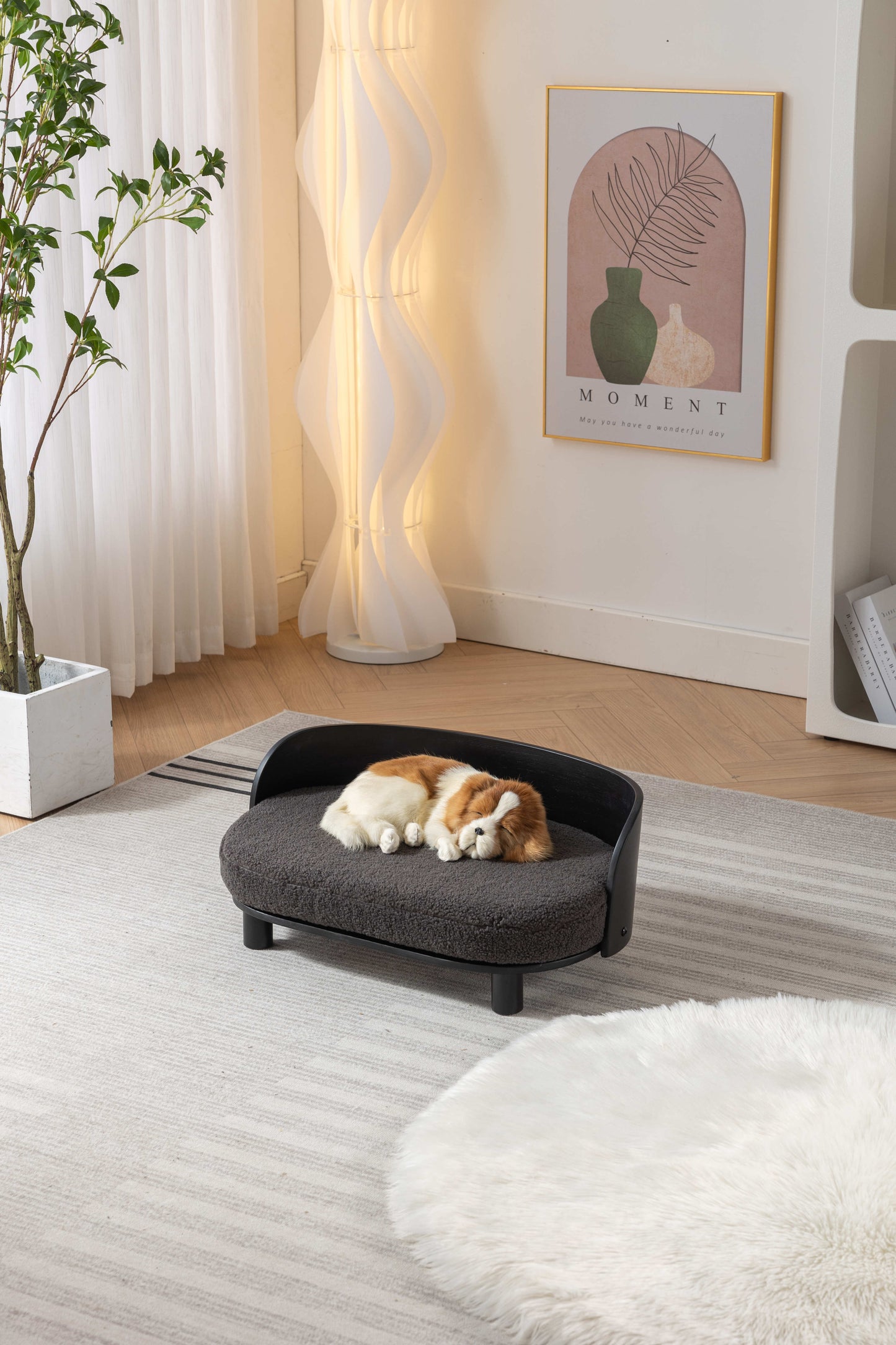 TopNest Elevated Dog Bed, Indoor Pet Sofa With Solid Wood legs and Wood Back, Cushioned Pet Bed Gray