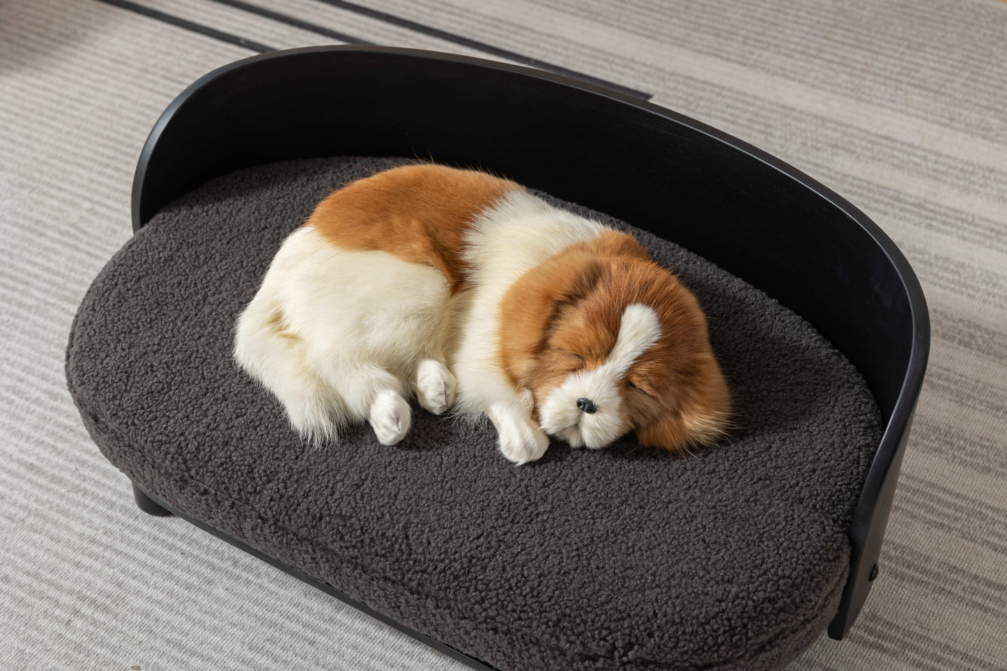 TopNest Elevated Dog Bed, Indoor Pet Sofa With Solid Wood legs and Wood Back, Cushioned Pet Bed Gray