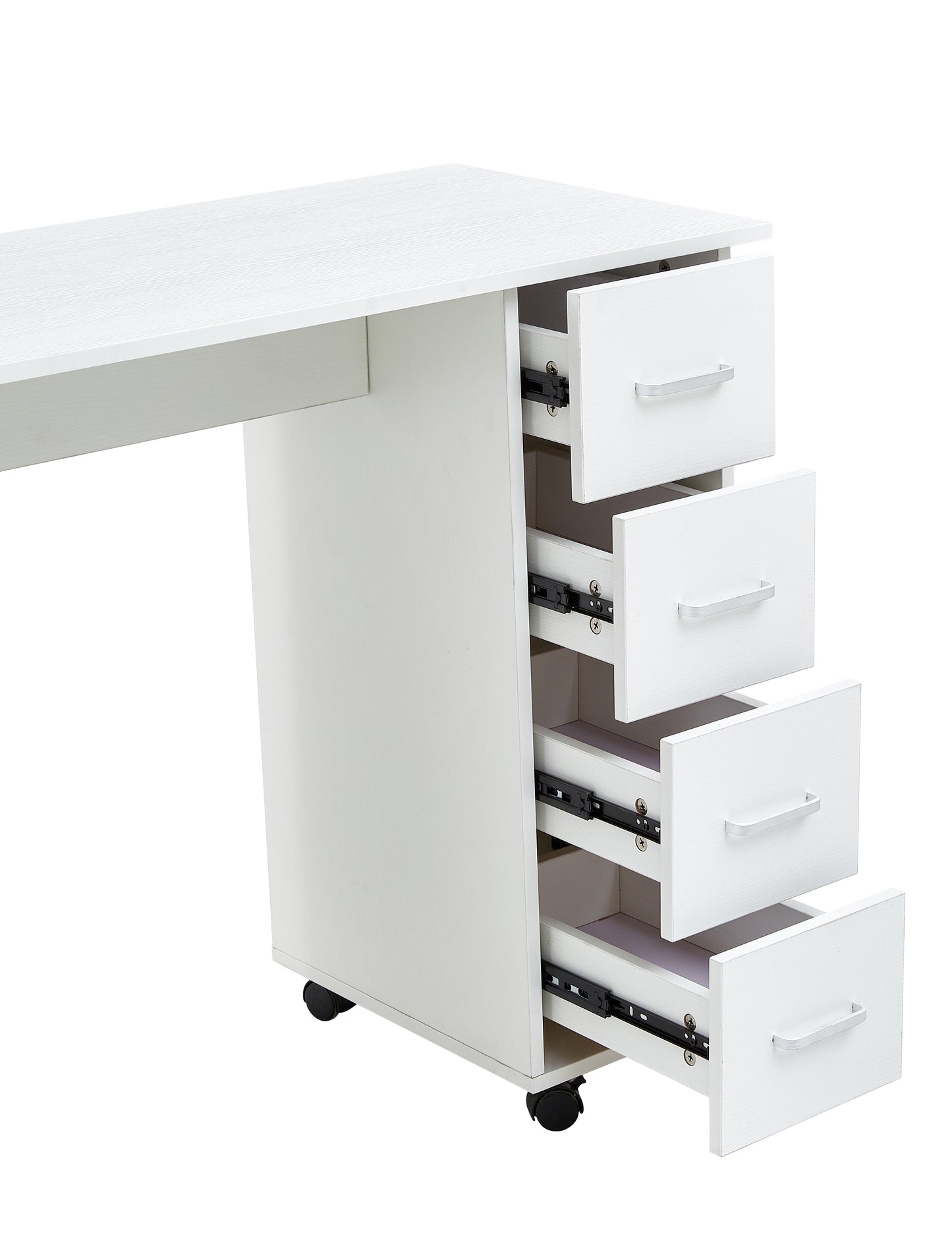 TopNest Office Table, Computer Desk Table with Drawers, White Office Desk on Wheels for Home Room, 4 Drawers and Storage Cabinet