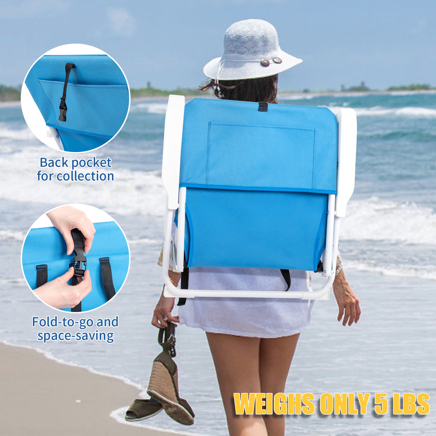 TopNest Beach Chair, Portable Folding Chair for Outdoor, Recliner with shoulder straps