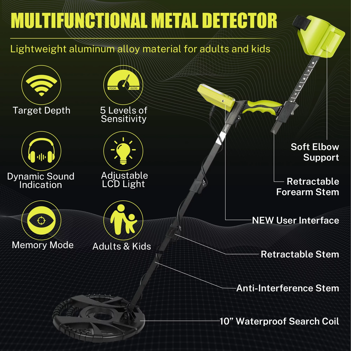 TopNest Metal Detector, Lightweight Metal Detector w/LCD, 10'' Large Coil, Backpack, Shovel & Headphone for Outdoor Treasure Hunt, Adjustable 33''-52''
