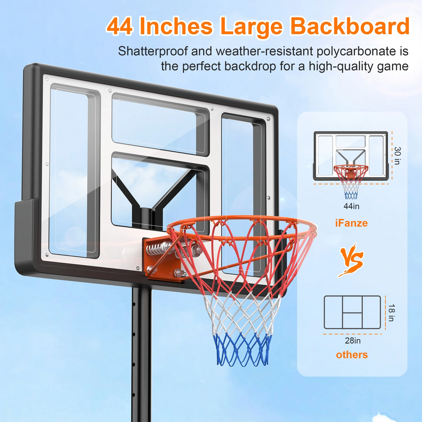 TopNest Outdoor Basketball Hoop, 44 inch, 4.4 - 10 ft Height Adjustable