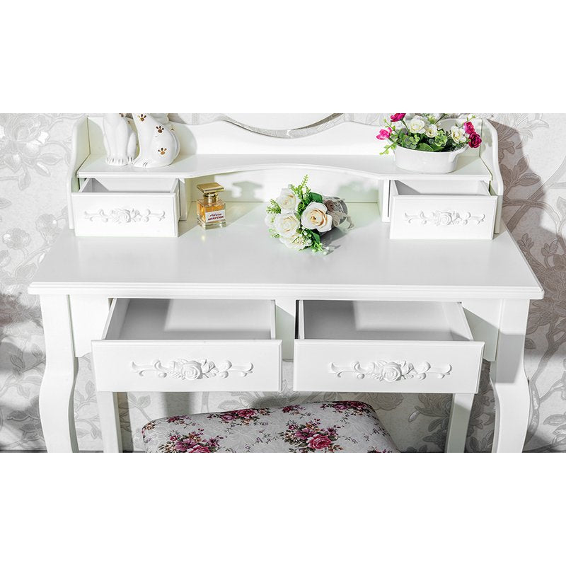 TopNest Dressing Table for Room, White Makeup Desk with Removable Mirror and Stool