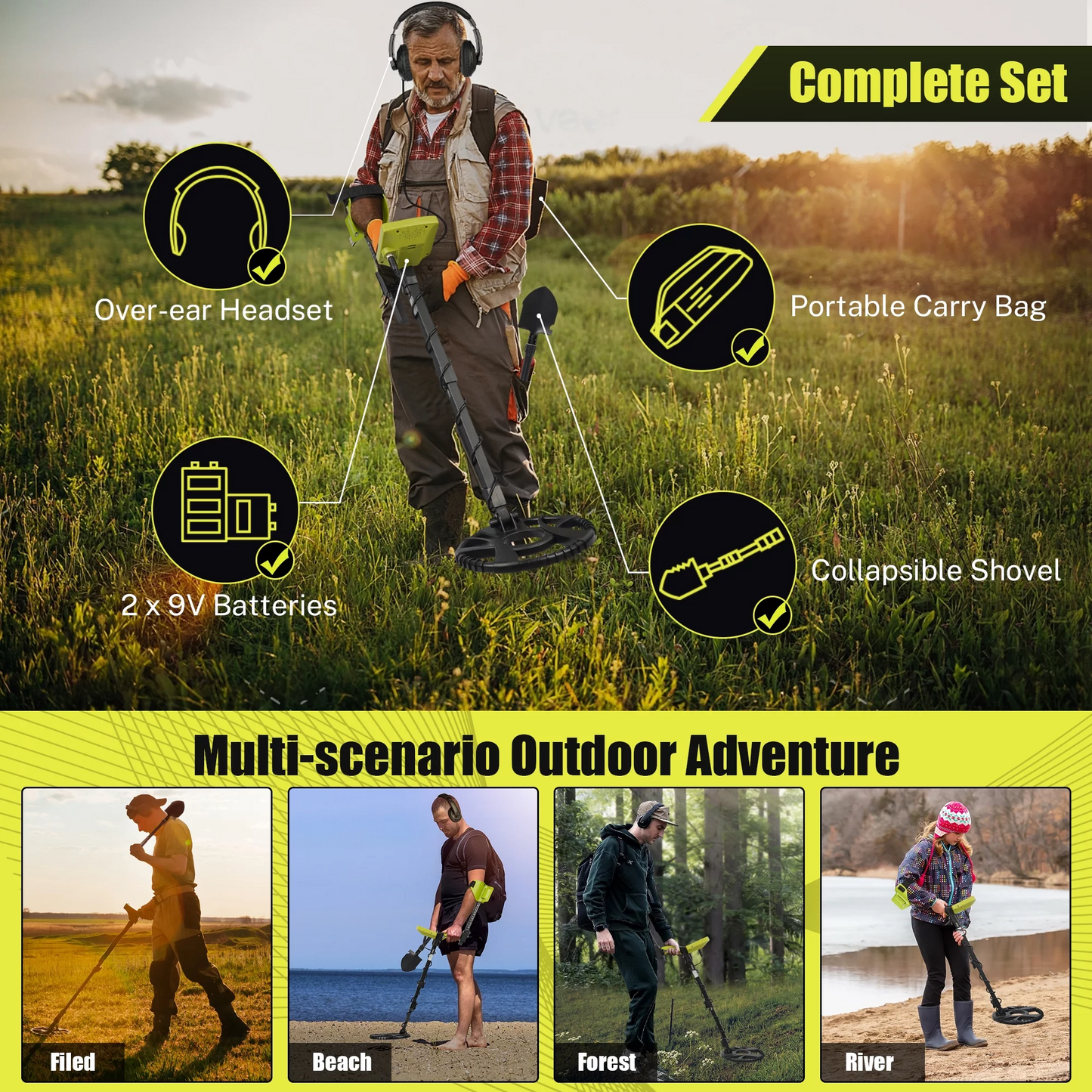 TopNest Metal Detector, Lightweight Metal Detector w/LCD, 10'' Large Coil, Backpack, Shovel & Headphone for Outdoor Treasure Hunt, Adjustable 33''-52''
