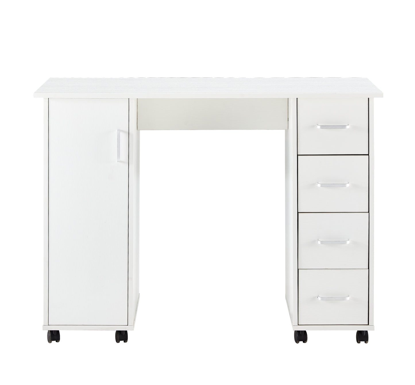 TopNest Office Table, Computer Desk Table with Drawers, White Office Desk on Wheels for Home Room, 4 Drawers and Storage Cabinet