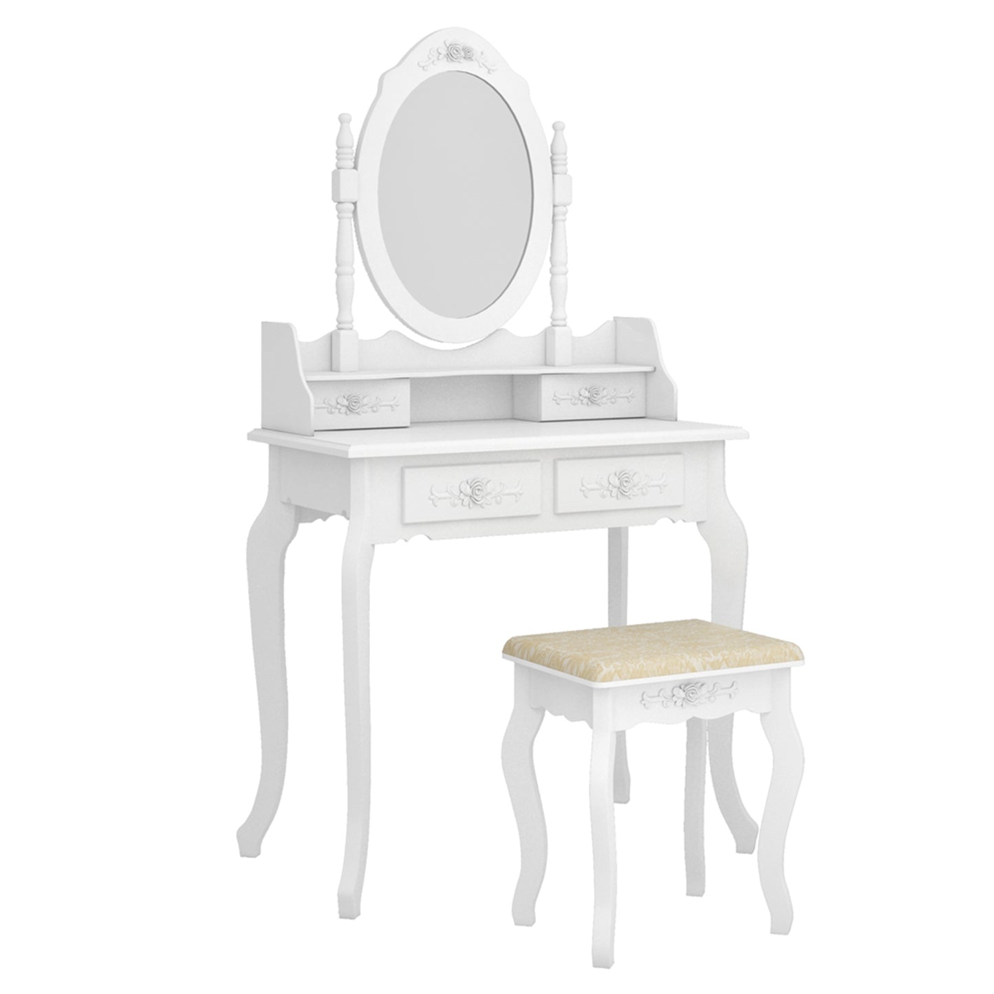 TopNest Dressing Table for Room, White Makeup Desk with Removable Mirror and Stool