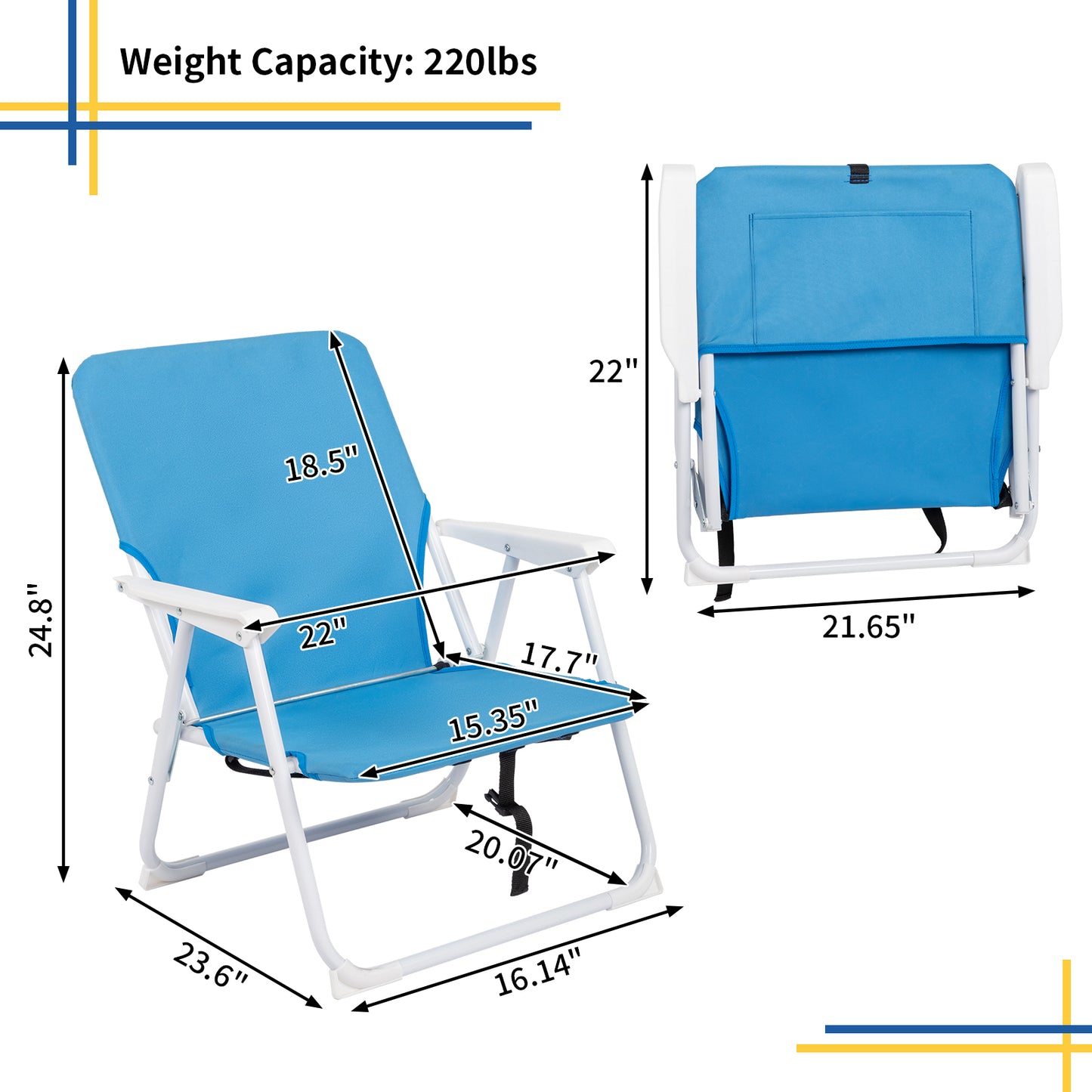 TopNest Beach Chair, Portable Folding Chair for Outdoor, Recliner with shoulder straps