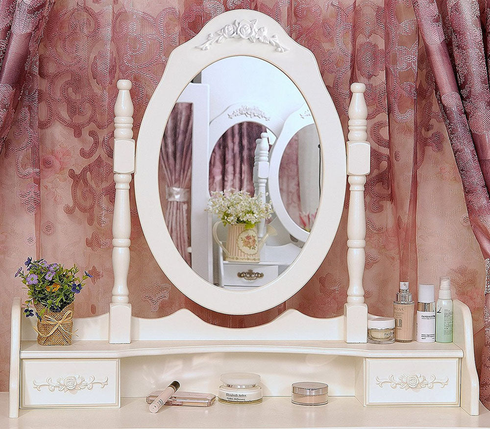 TopNest Dressing Table for Room, White Makeup Desk with Removable Mirror and Stool
